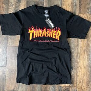 Thrasher Black and Red Flame Logo Tee